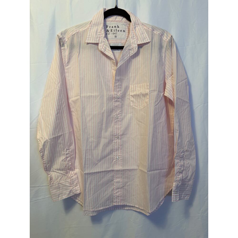 New Frank & Eileen Top Eileen White Pink Long Sleeve Cotton Shirt Women's Sz M